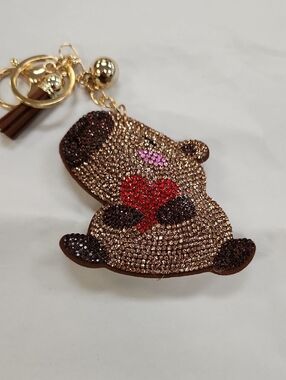 Crystal Embellished Bear Keychain - Brown